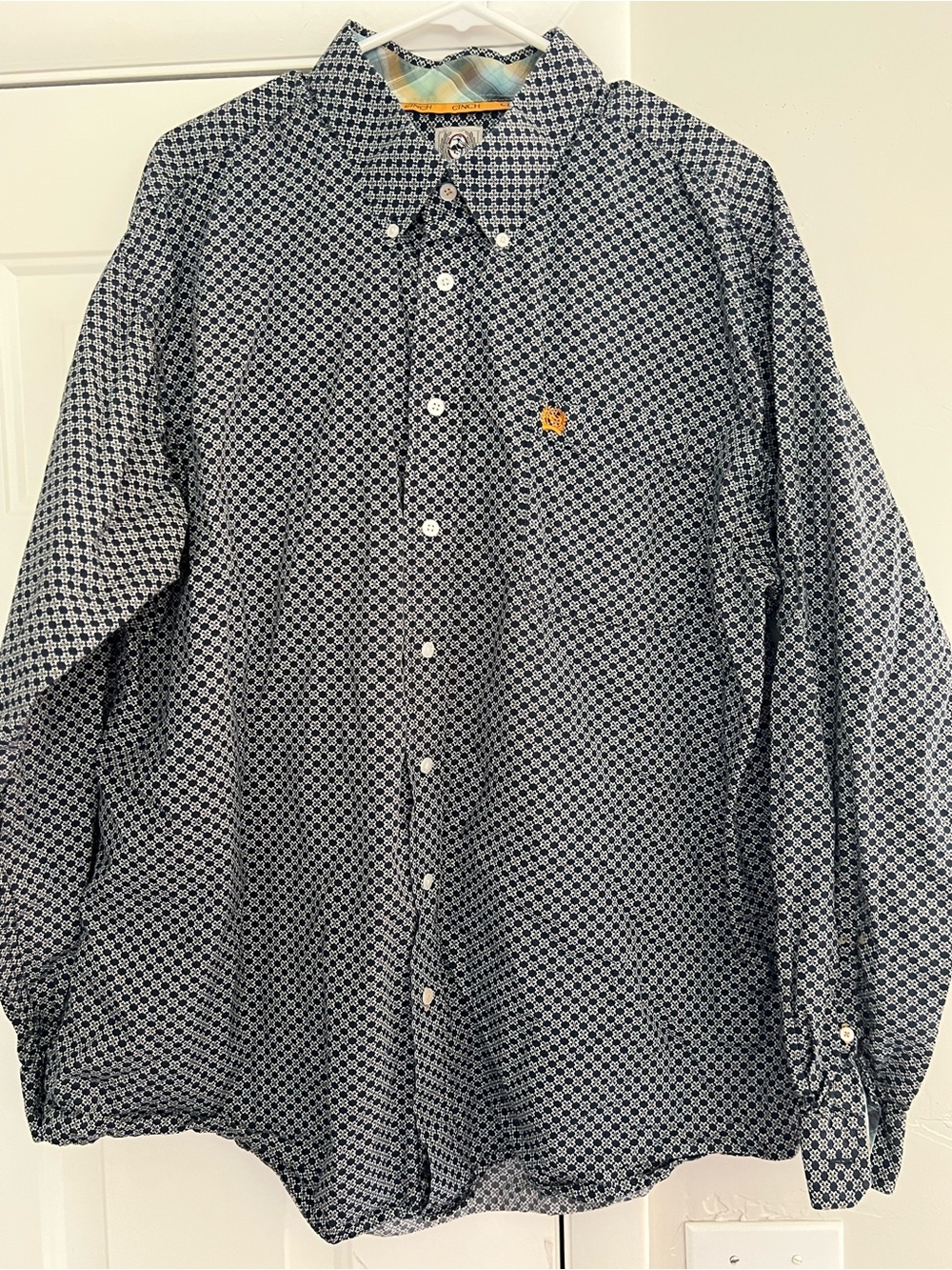 Cinch Navy and White Micro-Geo Button-Down Shirt